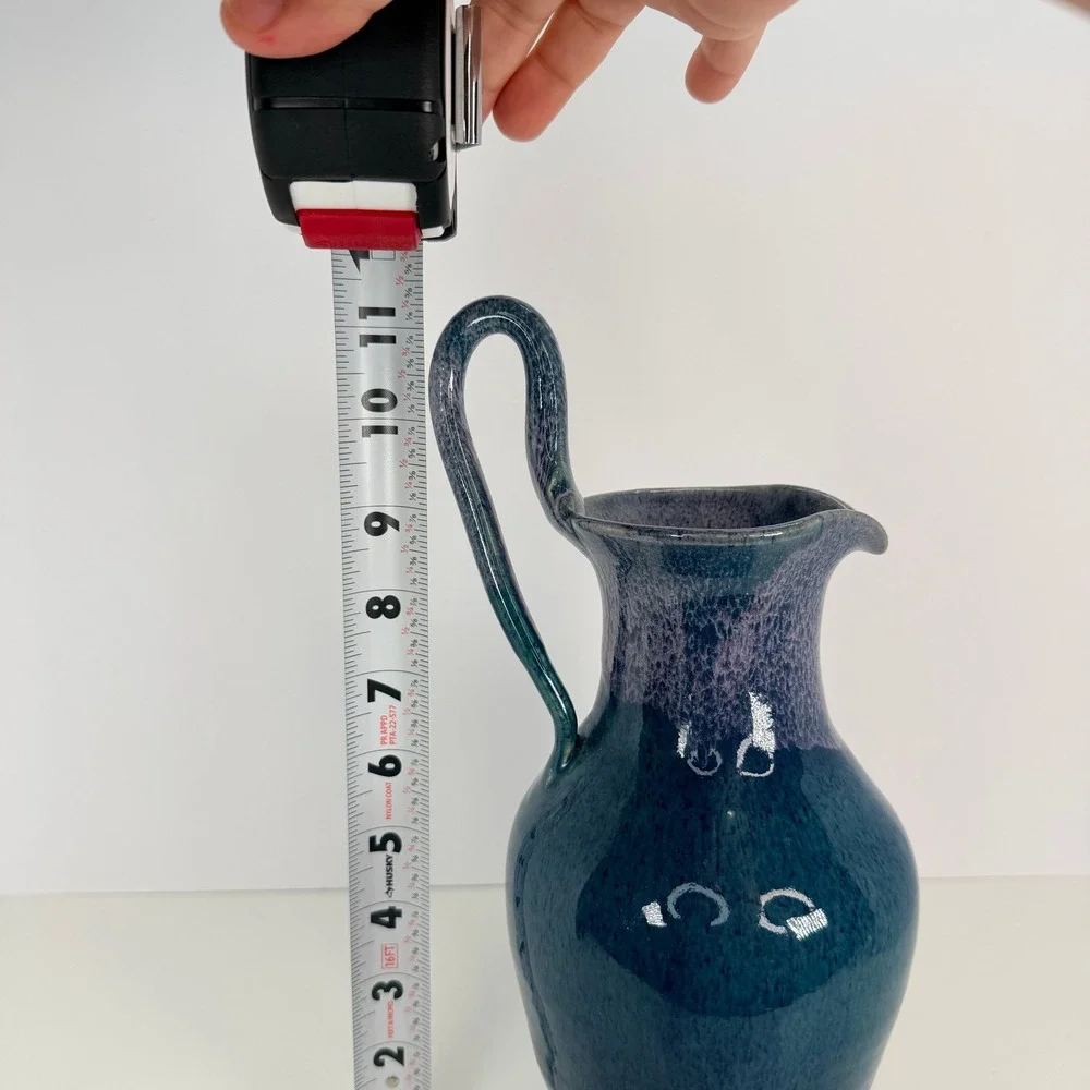 Studio Pottery Blue pitcher drippy glaze By John Garrou 11